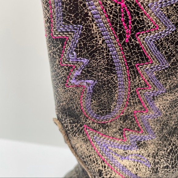 Lucchese 1883 Western Distressed Black with Pink and Lavender Stitching Size 7 - Picture 15 of 16